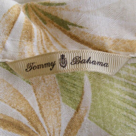 TOMMY BAHAMA Silk Shirt, L Palm/Leaf Print, Natural Buttons, Short sleeve, Camp - Picture 9 of 11